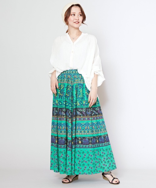 チャイハネ（チャイハネ）の「【チャイハネ】サンガネリ柄スカート（スカート・レディース・ピンク/グリーン/オレンジ・FREE）」の5枚目の写真