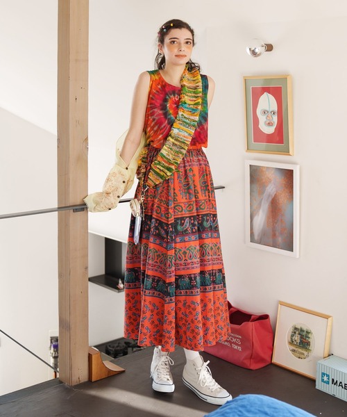 チャイハネ（チャイハネ）の「【チャイハネ】サンガネリ柄スカート（スカート・レディース・ピンク/グリーン/オレンジ・FREE）」の13枚目の写真