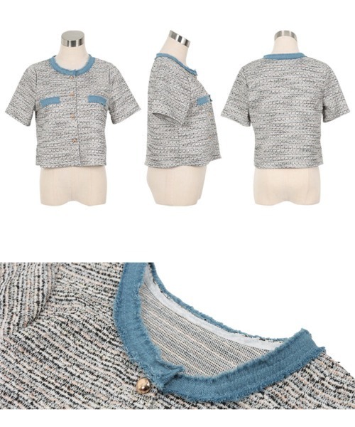 KOBE LETTUCE（コウベレタス）の「フリンジサマーツイード半袖ジャケット（シャツ/ブラウス・レディース・ブラック/ピンク/ホワイト・M）」の13枚目の写真