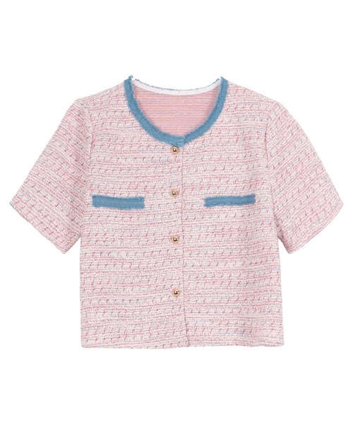 KOBE LETTUCE（コウベレタス）の「フリンジサマーツイード半袖ジャケット（シャツ/ブラウス・レディース・ブラック/ピンク/ホワイト・M）」の10枚目の写真