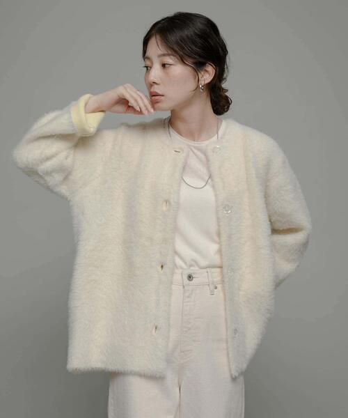 アイボリー カーディガン セール】ダブルフェイスバイカラーカーディガン（カーディガン/ボレロ