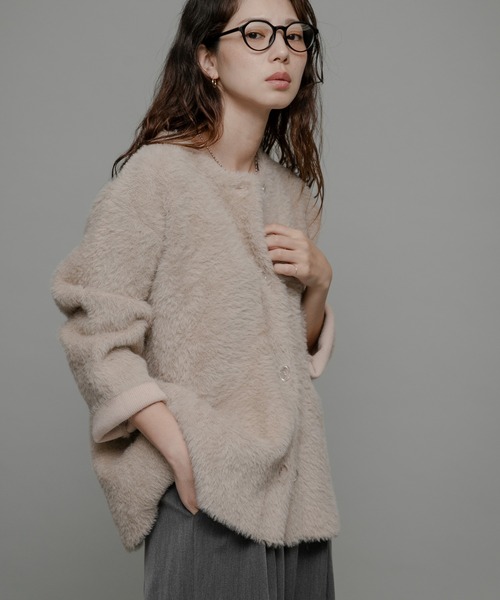 セール】ダブルフェイスバイカラーカーディガン（カーディガン