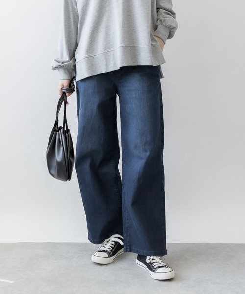 RCD(アールシーディー)の「ウエストリブワイドストレートデニムパンツ(デニムパンツ・レディース・ブルー/ネイビー/ワンウォッシュ・3L/LL/4L/L/M)」の1枚目の写真