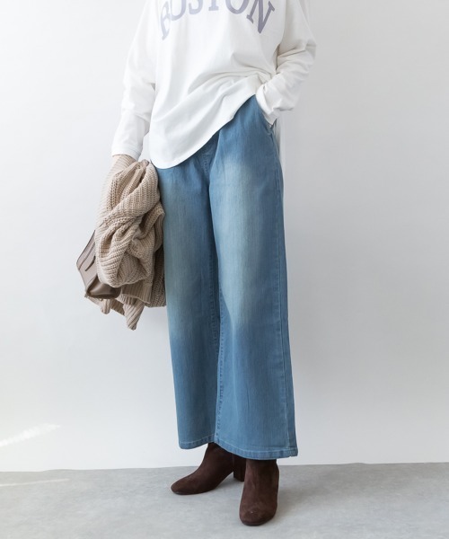 RCD(アールシーディー)の「ウエストリブワイドストレートデニムパンツ(デニムパンツ・レディース・ブルー/ネイビー/ワンウォッシュ・3L/LL/4L/L/M)」の2枚目の写真