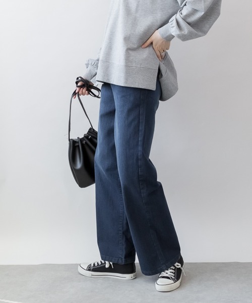 RCD(アールシーディー)の「ウエストリブワイドストレートデニムパンツ(デニムパンツ・レディース・ブルー/ネイビー/ワンウォッシュ・3L/LL/4L/L/M)」の6枚目の写真