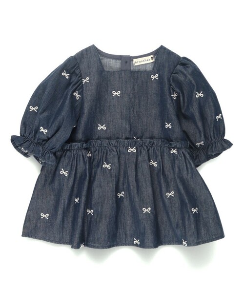 BRANSHES(ブランシェス)の「【おそろい】リボン柄刺繍チュニック(シャツ/ブラウス・キッズ・ネイビー・100/110/120/130/140/150)」の2枚目の写真