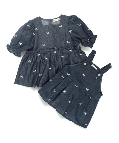 BRANSHES(ブランシェス)の「【おそろい】リボン柄刺繍チュニック(シャツ/ブラウス・キッズ・ネイビー・100/110/120/130/140/150)」の9枚目の写真