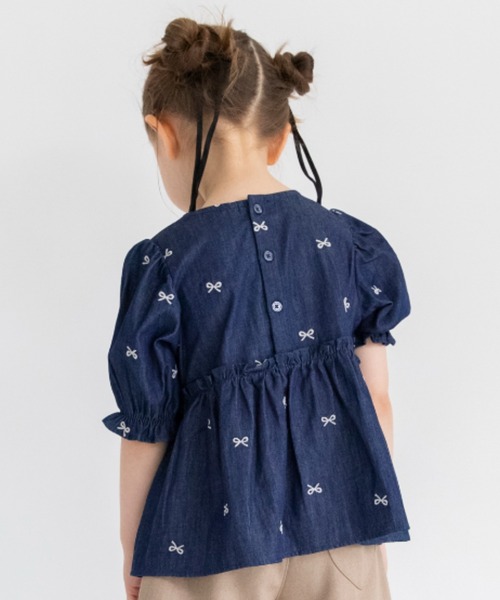 BRANSHES(ブランシェス)の「【おそろい】リボン柄刺繍チュニック(シャツ/ブラウス・キッズ・ネイビー・100/110/120/130/140/150)」の14枚目の写真