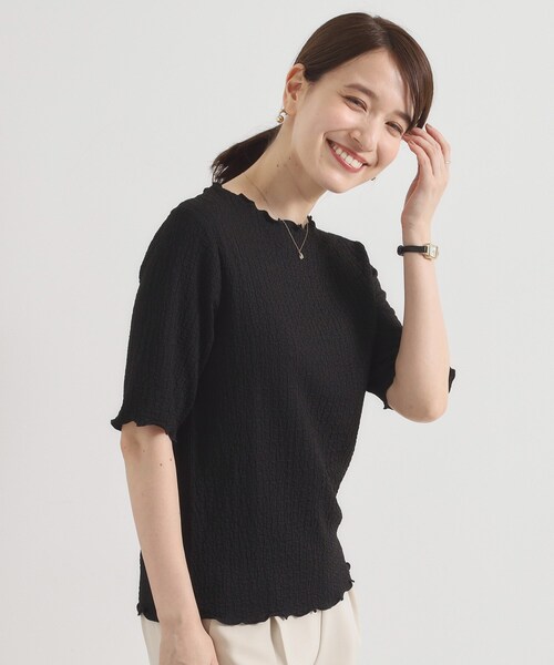 ITS'DEMO（イッツデモ）の「【手洗い可】シャーリングジャカードプルオーバー（Tシャツ/カットソー・レディース・オフホワイト/ブラック/ピンク系・00）」の3枚目の写真