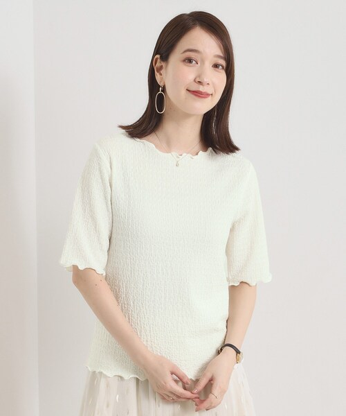 ITS'DEMO（イッツデモ）の「【手洗い可】シャーリングジャカードプルオーバー（Tシャツ/カットソー・レディース・オフホワイト/ブラック/ピンク系・00）」の20枚目の写真