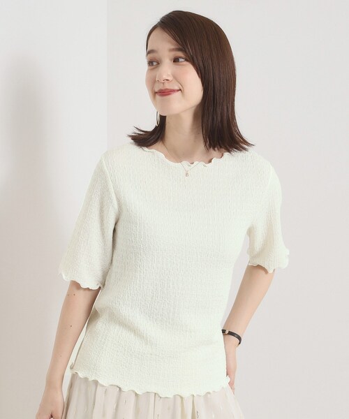 ITS'DEMO（イッツデモ）の「【手洗い可】シャーリングジャカードプルオーバー（Tシャツ/カットソー・レディース・オフホワイト/ブラック/ピンク系・00）」の21枚目の写真