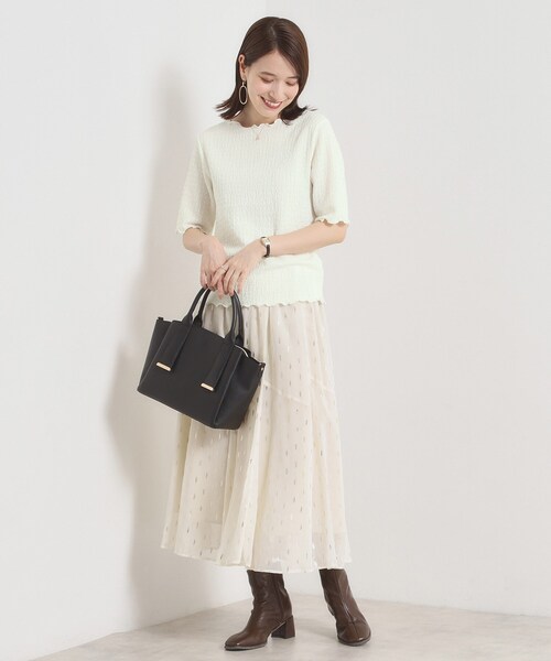 ITS'DEMO（イッツデモ）の「【手洗い可】シャーリングジャカードプルオーバー（Tシャツ/カットソー・レディース・オフホワイト/ブラック/ピンク系・00）」の4枚目の写真