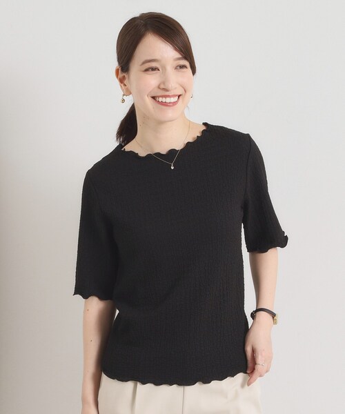 ITS'DEMO（イッツデモ）の「【手洗い可】シャーリングジャカードプルオーバー（Tシャツ/カットソー・レディース・オフホワイト/ブラック/ピンク系・00）」の7枚目の写真