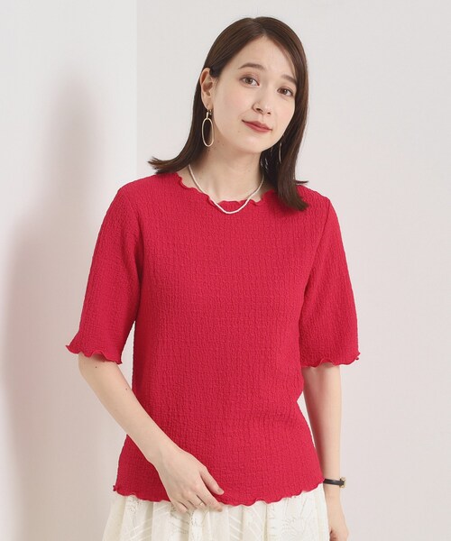 ITS'DEMO（イッツデモ）の「【手洗い可】シャーリングジャカードプルオーバー（Tシャツ/カットソー・レディース・オフホワイト/ブラック/ピンク系・00）」の16枚目の写真