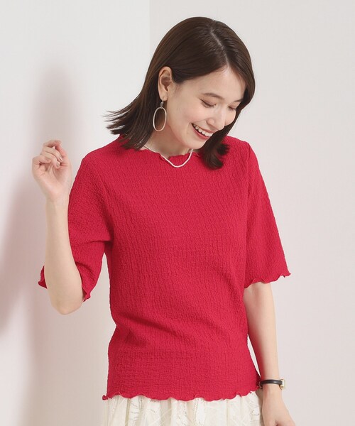 ITS'DEMO（イッツデモ）の「【手洗い可】シャーリングジャカードプルオーバー（Tシャツ/カットソー・レディース・オフホワイト/ブラック/ピンク系・00）」の17枚目の写真