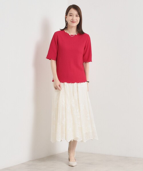 ITS'DEMO（イッツデモ）の「【手洗い可】シャーリングジャカードプルオーバー（Tシャツ/カットソー・レディース・オフホワイト/ブラック/ピンク系・00）」の18枚目の写真