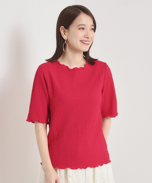 ITS'DEMO（イッツデモ）の「【手洗い可】シャーリングジャカードプルオーバー（Tシャツ/カットソー・レディース・オフホワイト/ブラック/ピンク系・00）」の10枚目の写真