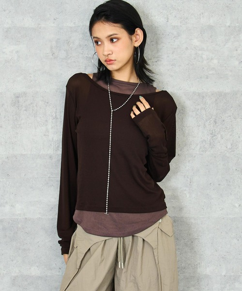 ANAP(アナップ)の「タンク レイヤード シアー トップス(Tシャツ/カットソー・レディース・ホワイト/ブラック/ブラウン・FREE)」の3枚目の写真