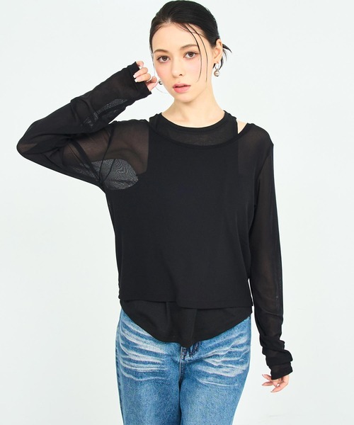 ANAP(アナップ)の「タンク レイヤード シアー トップス(Tシャツ/カットソー・レディース・ホワイト/ブラック/ブラウン・FREE)」の2枚目の写真