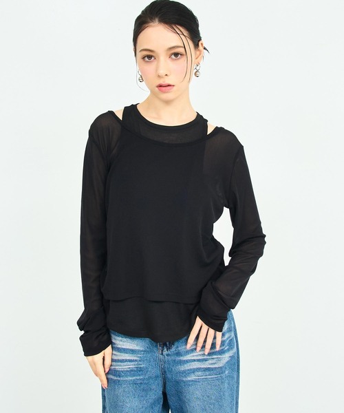 ANAP(アナップ)の「タンク レイヤード シアー トップス(Tシャツ/カットソー・レディース・ホワイト/ブラック/ブラウン・FREE)」の4枚目の写真