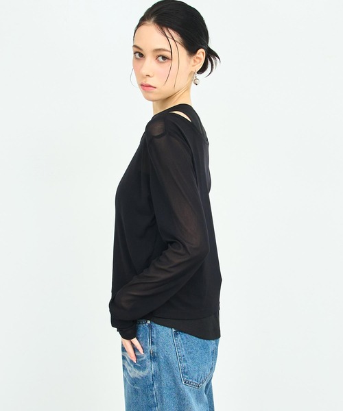 ANAP(アナップ)の「タンク レイヤード シアー トップス(Tシャツ/カットソー・レディース・ホワイト/ブラック/ブラウン・FREE)」の5枚目の写真