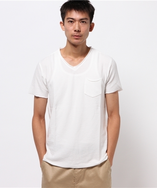 BHY-biography(ビーエイチワイバイオグラフィー)の「60/40AFTER SURF V-NECK TEE(Tシャツ/カットソー・メンズ・ブルー/ホワイト/ブラック・48/46/44)」の2枚目の写真