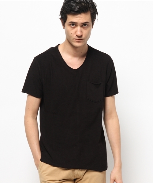 BHY-biography(ビーエイチワイバイオグラフィー)の「60/40AFTER SURF V-NECK TEE(Tシャツ/カットソー・メンズ・ブルー/ホワイト/ブラック・48/46/44)」の1枚目の写真