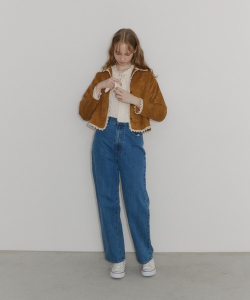 idem（イデム）の「piping lace suede jacket / パイピングレーススエードジャケット（テーラードジャケット・レディース・キャメル・FREE）」の9枚目の写真