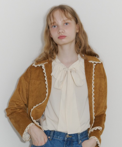 idem（イデム）の「piping lace suede jacket / パイピングレーススエードジャケット（テーラードジャケット・レディース・キャメル・FREE）」の18枚目の写真