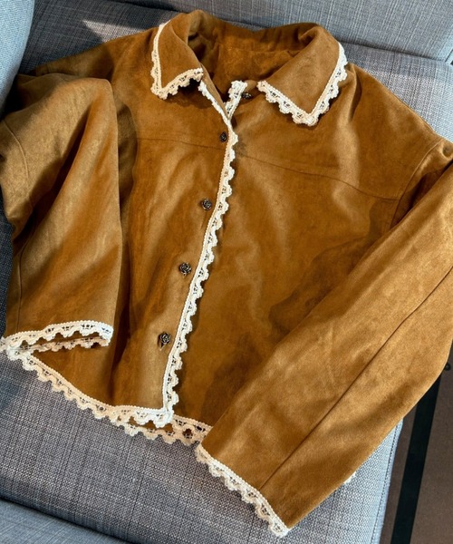 idem（イデム）の「piping lace suede jacket / パイピングレーススエードジャケット（テーラードジャケット・レディース・キャメル・FREE）」の7枚目の写真