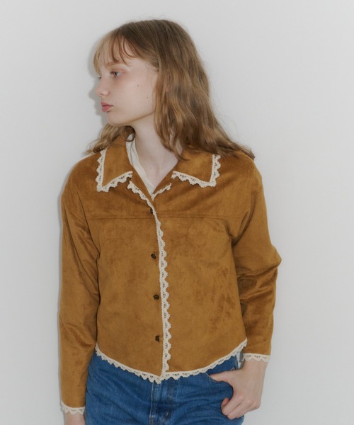 idem（イデム）の「piping lace suede jacket / パイピングレーススエードジャケット（テーラードジャケット・レディース・キャメル・FREE）」の6枚目の写真