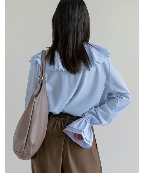 Re:EDIT（リエディ）の「シアーエアリーラッフルカラーブラウス（シャツ/ブラウス・レディース・ホワイト/ブルー/グレイッシュベージュ/ブラック・LARGE/MEDIUM）」の15枚目の写真