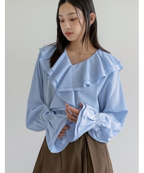 Re:EDIT（リエディ）の「シアーエアリーラッフルカラーブラウス（シャツ/ブラウス・レディース・ホワイト/ブルー/グレイッシュベージュ/ブラック・LARGE/MEDIUM）」の18枚目の写真