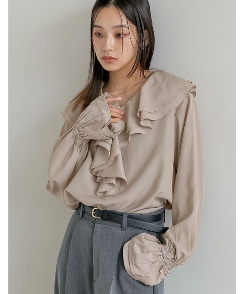 Re:EDIT（リエディ）の「シアーエアリーラッフルカラーブラウス（シャツ/ブラウス・レディース・ホワイト/ブルー/グレイッシュベージュ/ブラック・LARGE/MEDIUM）」の20枚目の写真