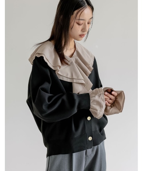 Re:EDIT（リエディ）の「シアーエアリーラッフルカラーブラウス（シャツ/ブラウス・レディース・ホワイト/ブルー/グレイッシュベージュ/ブラック・LARGE/MEDIUM）」の22枚目の写真