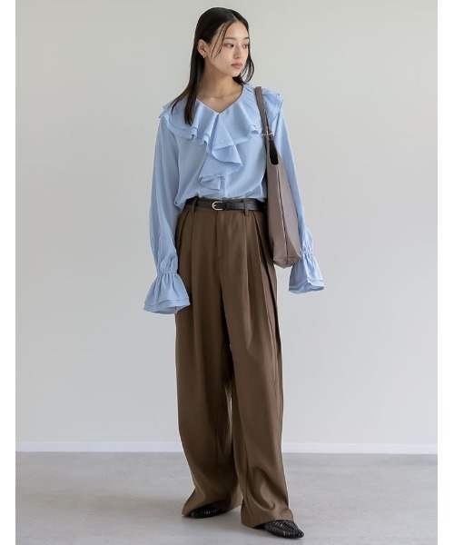 Re:EDIT（リエディ）の「シアーエアリーラッフルカラーブラウス（シャツ/ブラウス・レディース・ホワイト/ブルー/グレイッシュベージュ/ブラック・LARGE/MEDIUM）」の14枚目の写真