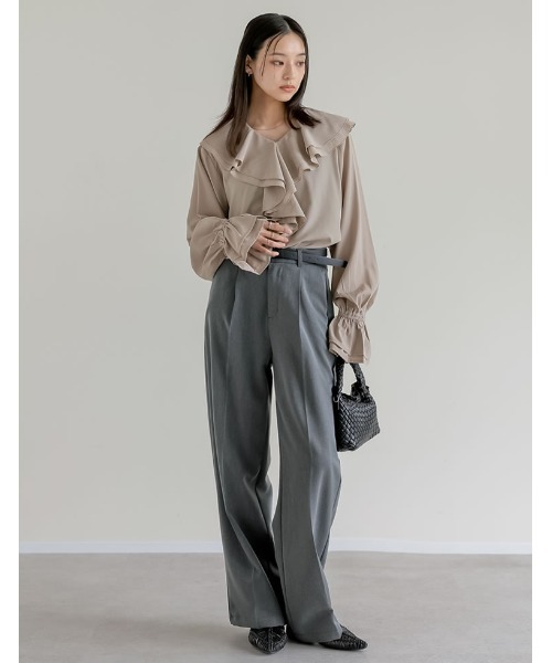 Re:EDIT（リエディ）の「シアーエアリーラッフルカラーブラウス（シャツ/ブラウス・レディース・ホワイト/ブルー/グレイッシュベージュ/ブラック・LARGE/MEDIUM）」の19枚目の写真