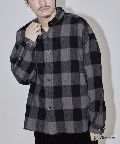 J．S．ホームステッド（J．S．stead）/J．S．stead / バッファロー プレイド スタンド ウールシャツ セール】J.S.Homestead / バッファロー プレイド スタンド ウール
