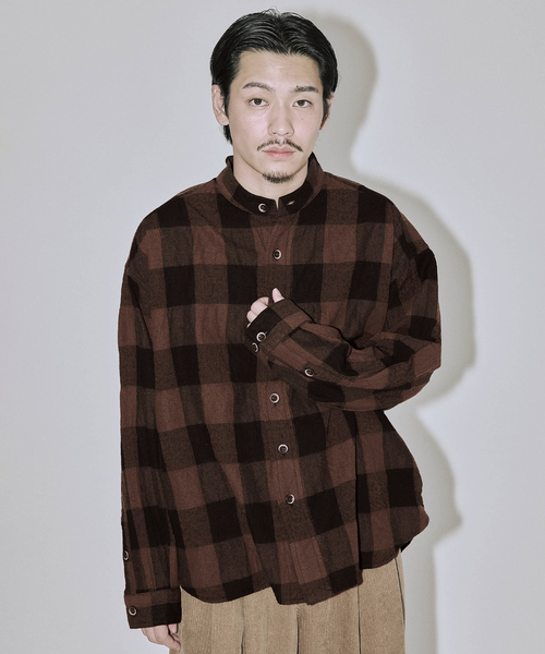 JOURNAL STANDARD J.S HOMESTEAD(ジャーナルスタンダードホームステッド)の「J.S.Homestead / バッファロー プレイド スタンド ウールシャツ(シャツ/ブラウス・メンズ・アイボリー/チャコールグレー/ブラウン系その他・LARGE/MEDIUM)」の10枚目の写真