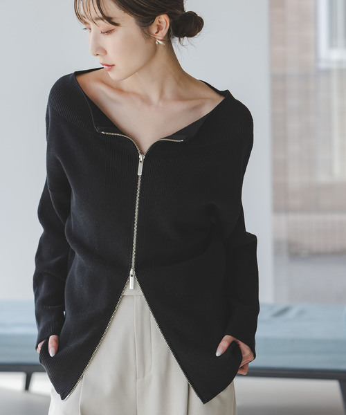 WEB限定追加》フロントジップボートネックニット（ニット/セーター