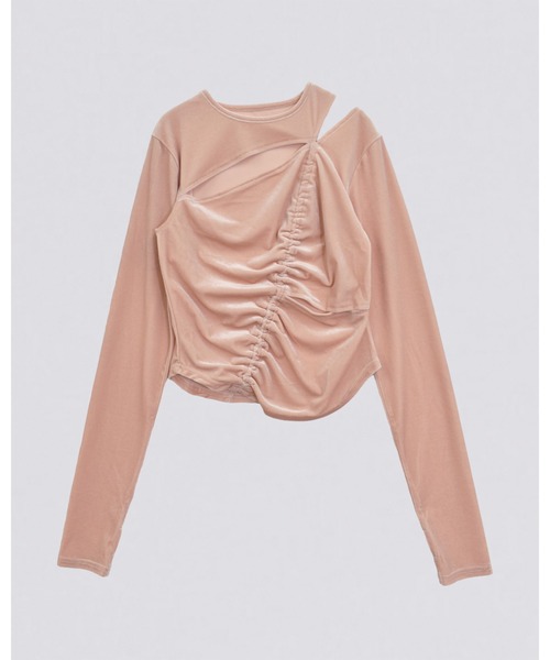 kiehtova（キエトヴァ）の「【kiehtova】VELOR SLIT GATHER TOPS/ベロア スリット ギャザー トップス（Tシャツ/カットソー・レディース・ピンク/ブラック/ホワイト・FREE）」の22枚目の写真