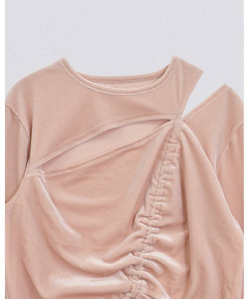 kiehtova（キエトヴァ）の「【kiehtova】VELOR SLIT GATHER TOPS/ベロア スリット ギャザー トップス（Tシャツ/カットソー・レディース・ピンク/ブラック/ホワイト・FREE）」の20枚目の写真