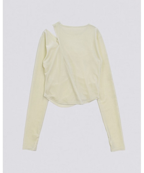 kiehtova（キエトヴァ）の「【kiehtova】VELOR SLIT GATHER TOPS/ベロア スリット ギャザー トップス（Tシャツ/カットソー・レディース・ピンク/ブラック/ホワイト・FREE）」の6枚目の写真