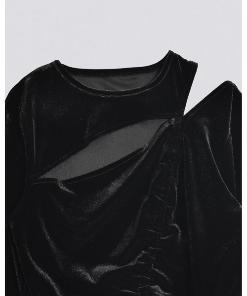 kiehtova（キエトヴァ）の「【kiehtova】VELOR SLIT GATHER TOPS/ベロア スリット ギャザー トップス（Tシャツ/カットソー・レディース・ピンク/ブラック/ホワイト・FREE）」の12枚目の写真