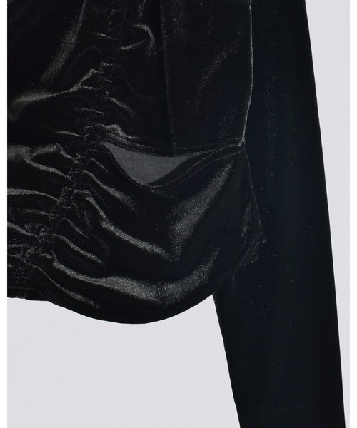 kiehtova（キエトヴァ）の「【kiehtova】VELOR SLIT GATHER TOPS/ベロア スリット ギャザー トップス（Tシャツ/カットソー・レディース・ピンク/ブラック/ホワイト・FREE）」の11枚目の写真