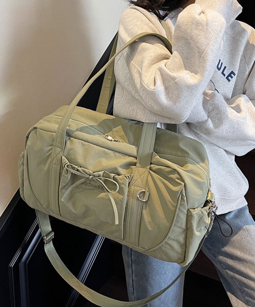 florist（フローリスト）の「【大容量・2WAY】 ドロストポケットワントーンボストンバッグ/ショルダーバッグ/トラベルバッグ（ボストンバッグ・レディース・グレー/グリーン/パープル/ブラック・FREE）」の3枚目の写真