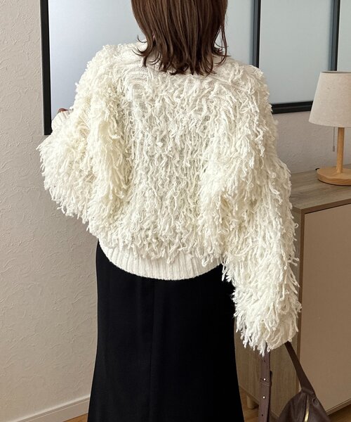 Thevon(ゼボン)の「ループフリンジショートカーディガン(カーディガン/ボレロ・レディース・アイボリー/グレイッシュベージュ/チャコールグレー・FREE)」の8枚目の写真