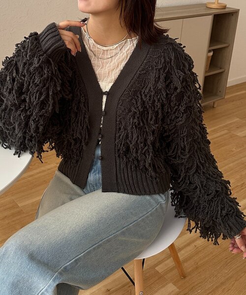 Thevon(ゼボン)の「ループフリンジショートカーディガン(カーディガン/ボレロ・レディース・アイボリー/グレイッシュベージュ/チャコールグレー・FREE)」の18枚目の写真