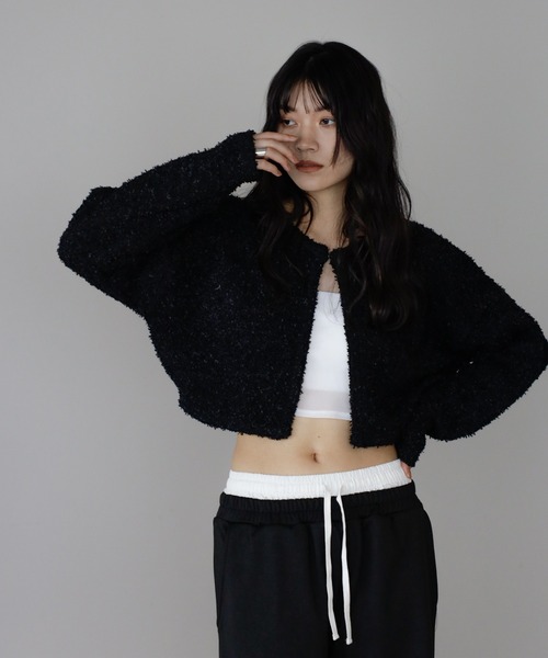 ENC（エンク）の「tape yarn knit cardigan / テープヤーンニットカーディガン（カーディガン/ボレロ・レディース・ライトイエロー/オフホワイト/ブラック・FREE）」の2枚目の写真