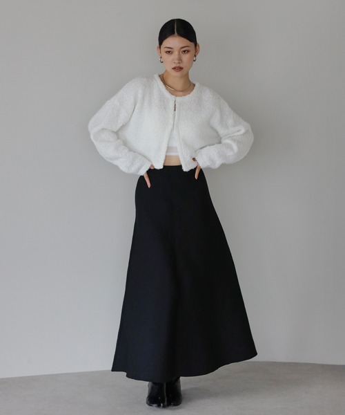 ENC（エンク）の「tape yarn knit cardigan / テープヤーンニットカーディガン（カーディガン/ボレロ・レディース・ライトイエロー/オフホワイト/ブラック・FREE）」の4枚目の写真